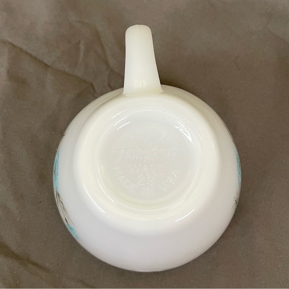 Vintage Fire King Oven Ware Milk Glass Bonnie Blue Carnation Cup and Saucer Set - Picture 7 of 8